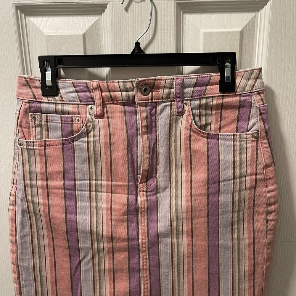 Ella Moss Pink and Purple Striped Midi Skirt